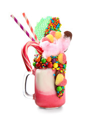 Delicious freak shake on white background
