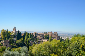 Fototapeta na wymiar ヘネラリフェから見たアルハンブラ宮殿（グラナダ、スペイン・アンダルシア）