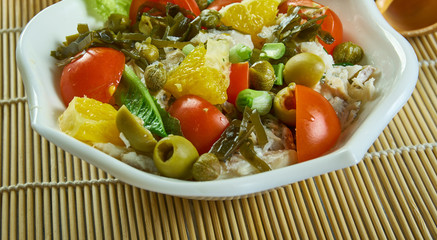 Healthy Salad of Cod, Tomato, Seaweed