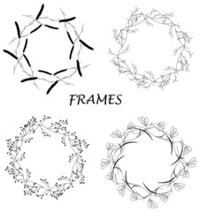 Graphic designed black and white flora frames. Graphic flora frames for cards, notebooks, sketches, diaries, planers.
