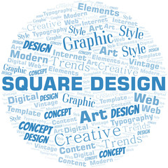 Square Design word cloud. Wordcloud made with text only.