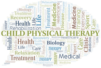Child Physical Therapy word cloud. Wordcloud made with text only.