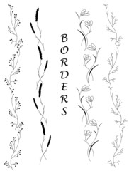 Graphic designed black and white flora borders. Graphic flora bordes for cards, notebooks, sketches, diaryes, planers.