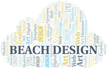 Obraz premium Beach Design word cloud. Wordcloud made with text only.