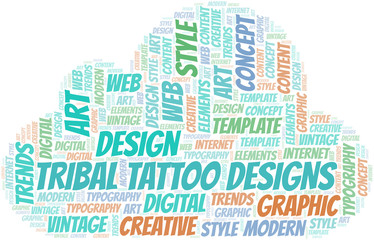 Obraz premium Tribal Tattoo Designs word cloud. Wordcloud made with text only.