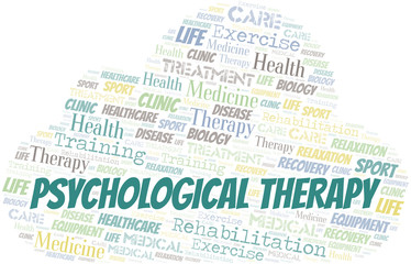 Psychological Therapy word cloud. Wordcloud made with text only.