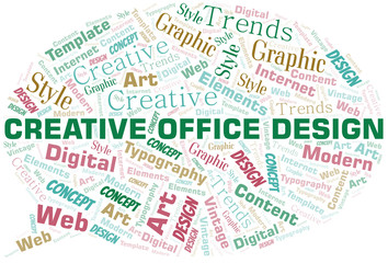 Creative Office Design word cloud. Wordcloud made with text only.