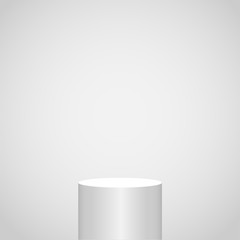 Empty cylinder pedestal spotlight on white BG template for web design or advertising presentation