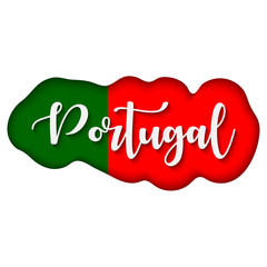 Portugal lettering over flag. Flag of Portugal vector illustration logo