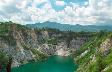 Obraz na płótnie Canvas Landscape nature scenic of Grand Canyon Chonburi with blue sky is old rock mining at Chonburi of Thailand