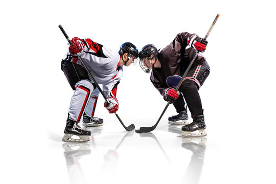 Hockey Player Isolated In White Background Starts Game