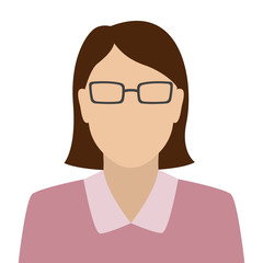 Brown-haired Caucasian woman in spectacles. Abstract female avatar. Vector illustration.
