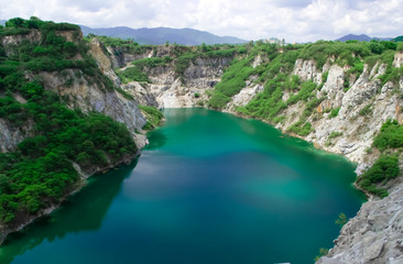 Landscape nature scenic of Grand Canyon Chonburi with blue sky is old rock mining at Chonburi of Thailand