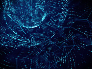 Grid flow network digital technology abstract background, blue color.