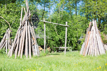 West culture, wigwam, camping, countyside, tourism, travel concept