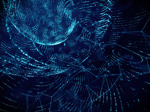 Grid flow network digital technology abstract background, blue color.