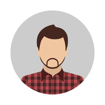 Bearded Caucasian man in checkered shirt. Abstract male avatar. Vector icon.