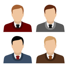 Caucasian man in sweater and necktie. Set of abstract male avatars. Vector.
