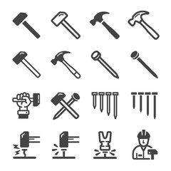 nail and hammer icon set