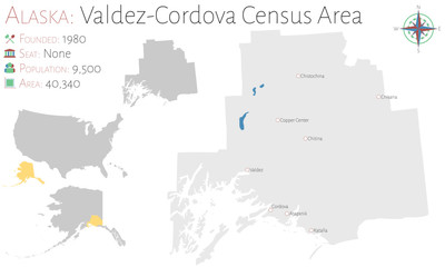 Large and detailed map of Valdez-Cordova Census Area in Alaska, USA