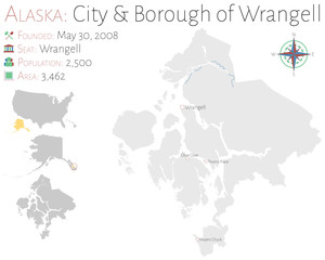 Large and detailed map of City and Borough of Wrangell in Alaska, USA