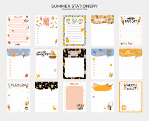 Set of weekly planners and to do lists with cute summer illustrations and trendy lettering. Template for agenda, planners, check lists, and other kids stationery. Isolated. Vector