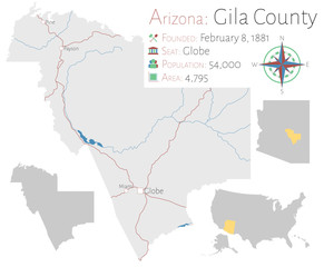 Large and detailed map of Gila county in Arizone, USA