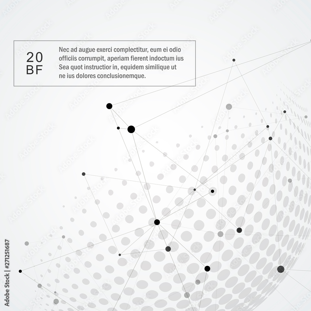 Poster vector communication halftone spheres with world globe and connect concept design