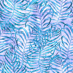 Tropical seamless pattern. Watercolor tangled palm