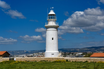 Fototapeta na wymiar View of the old lighthouse at the Kato Paphos Archaeological Park in Cyprus