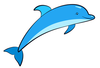 Dolphin isolated on white background, vector illustration of blue dolphin