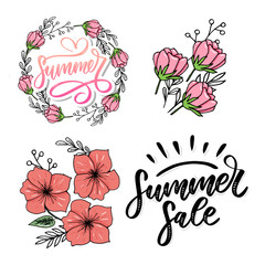 Vector word sale .Letters made of flowers and leaves Summer sale Holiday Flyer Banner Poster Summer sales