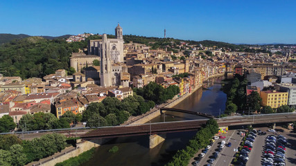 Obraz premium Aerial view in Girona, city of Catalonia,Spain. Drone Photo