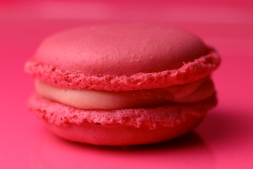 Pink macaroon on pink background. 