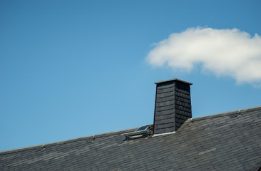 roof and chimney with black slate - stairway to heaven