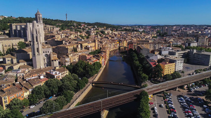 Obraz premium Aerial view in Girona, city of Catalonia,Spain. Drone Photo