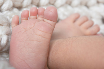 Cute little newborn feet close
