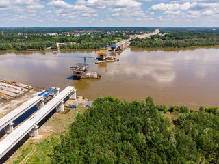 Budowa Mostu Południowego, widok z lotu ptaka, Warszawa © lukszczepanski