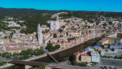 Aerial view in Girona, city of Catalonia,Spain. Drone Photo