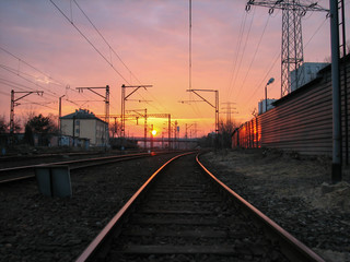Obraz na płótnie Canvas Railway infrastructure at sunset.