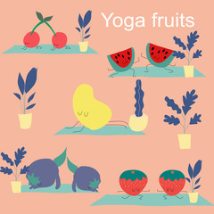 Yoga fruits vector set
