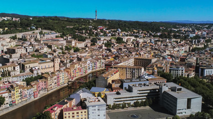 Aerial view in Girona, city of Catalonia,Spain. Drone Photo