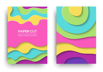 Vector modern paper cut cover templates set