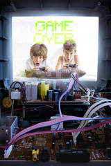 Kids playing console at home