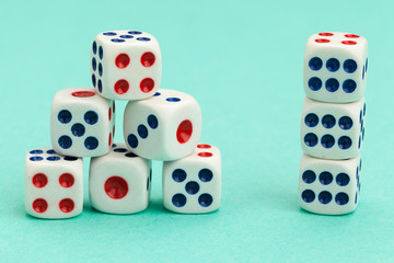 Gaming dices on blue background. Game concept.