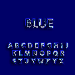Blue neon alphabet fonts. neon vector illustration. Blue neon lighting. Candy color neon alphabet. CMYK color mode.