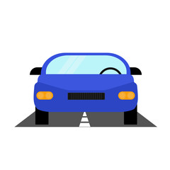 Car on asphalt road. Front of vehicle. Vector colorful flat icon, illustration.