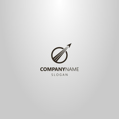 black and white simple vector flat art logo of takeoff abstract aircraft in a round frame