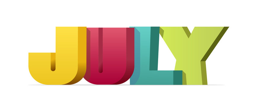 July, colorful text