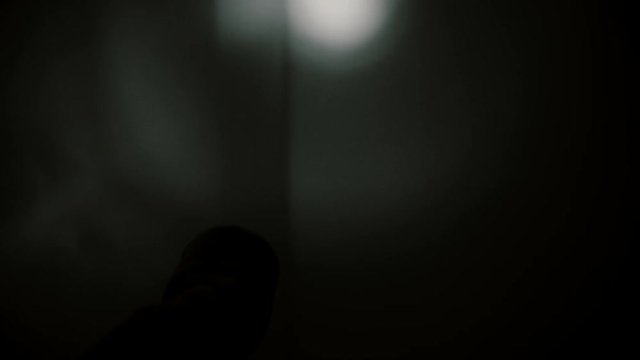 Creepy POV nightmare in a dark room. A man with a flashlight enters the room and encounters a monster who attacks him from wardrobe.